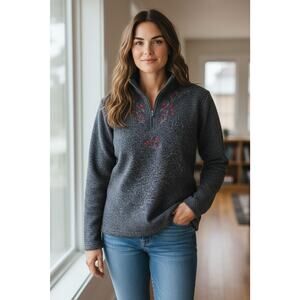 Vintage Victorias Secret Country ¾ Zip Sweater Speckled Black Rose Floral | M